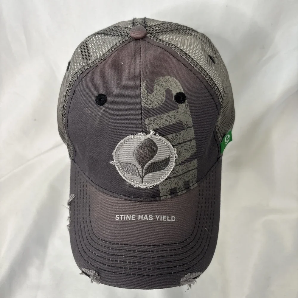 Stine‎ Has Yield Logo Trucker Hat Cap Gray Mesh Hook & Loop Distressed OS